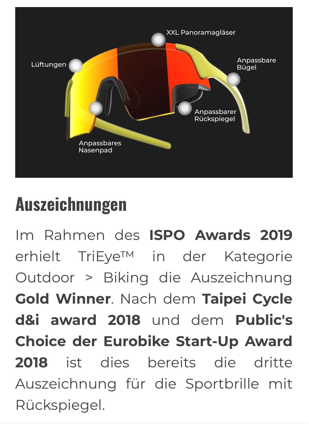 TriEye Sport-Sonnenbrille HD mit integriertem Rückspiegel (Limited Edition)